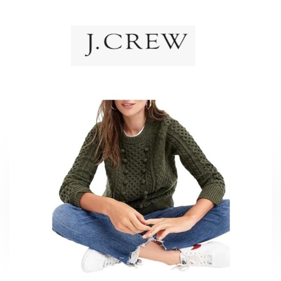J. Crew Women's Wool Blend Popcorn Olive Cable Knit Sweater S - Picture 1 of 11